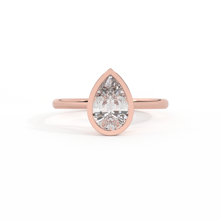 Naturally Mined Diamond Bezel Pear Cut 18k Rose Gold Ring