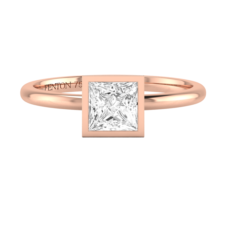 Naturally Mined Diamond Bezel Princess Cut 18k Rose Gold Ring
