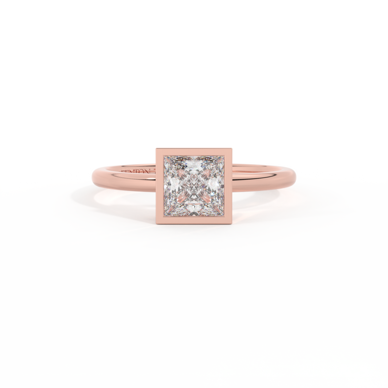 Naturally Mined Diamond Bezel Princess Cut 18k Rose Gold Ring