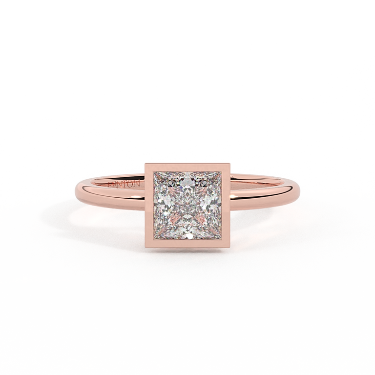 Lab Grown Diamond Bezel Princess Cut 18k Rose Gold Ring