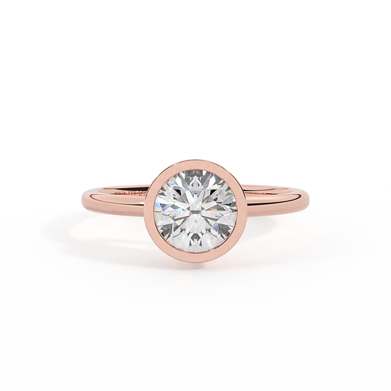 Naturally Mined Diamond Bezel Round Cut 18k Rose Gold Ring