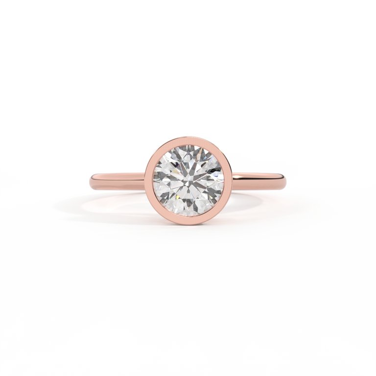Lab Grown Solar Diamond Bezel Round Cut 18k Rose Gold Ring