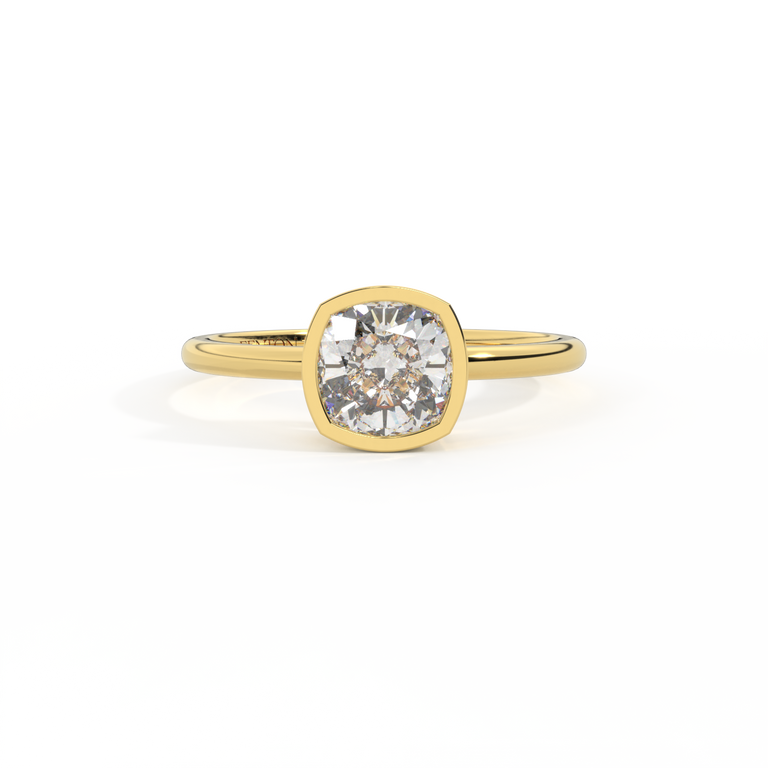 Naturally Mined Diamond Bezel 18K Yellow Gold Ring (GIA 1543436111)