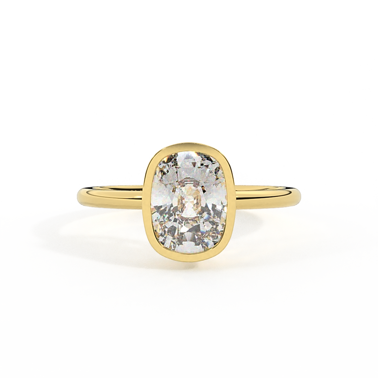 Lab Grown Diamond Bezel Elongated Cushion Cut 18k Yellow Gold Ring
