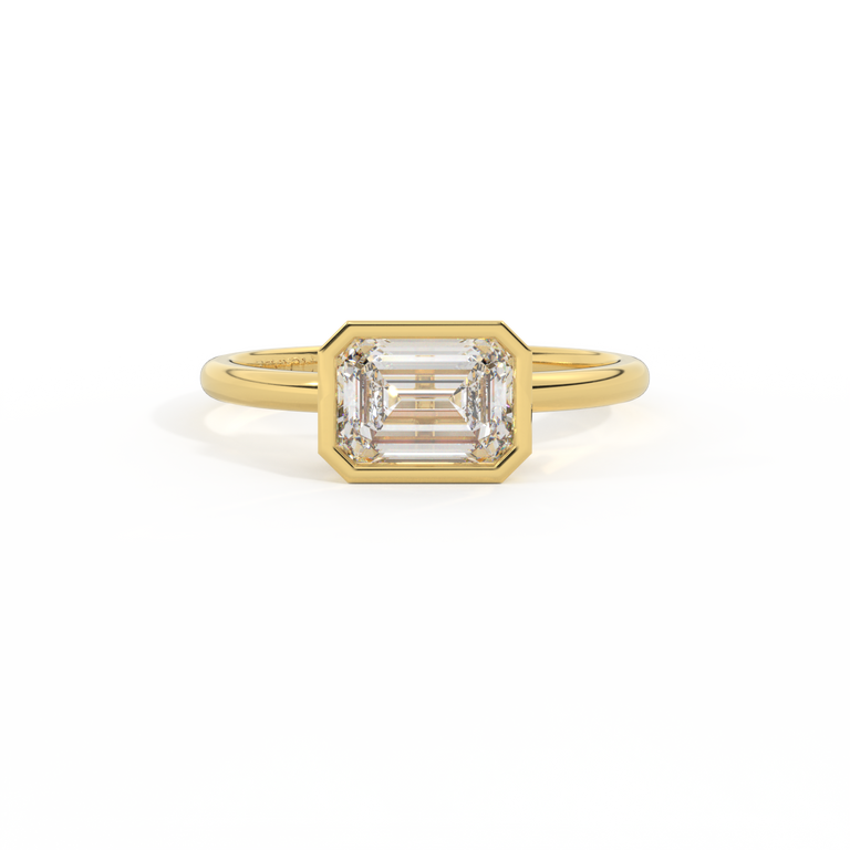 Lab Grown Diamond Bezel Emerald Cut 18k Yellow Gold Ring