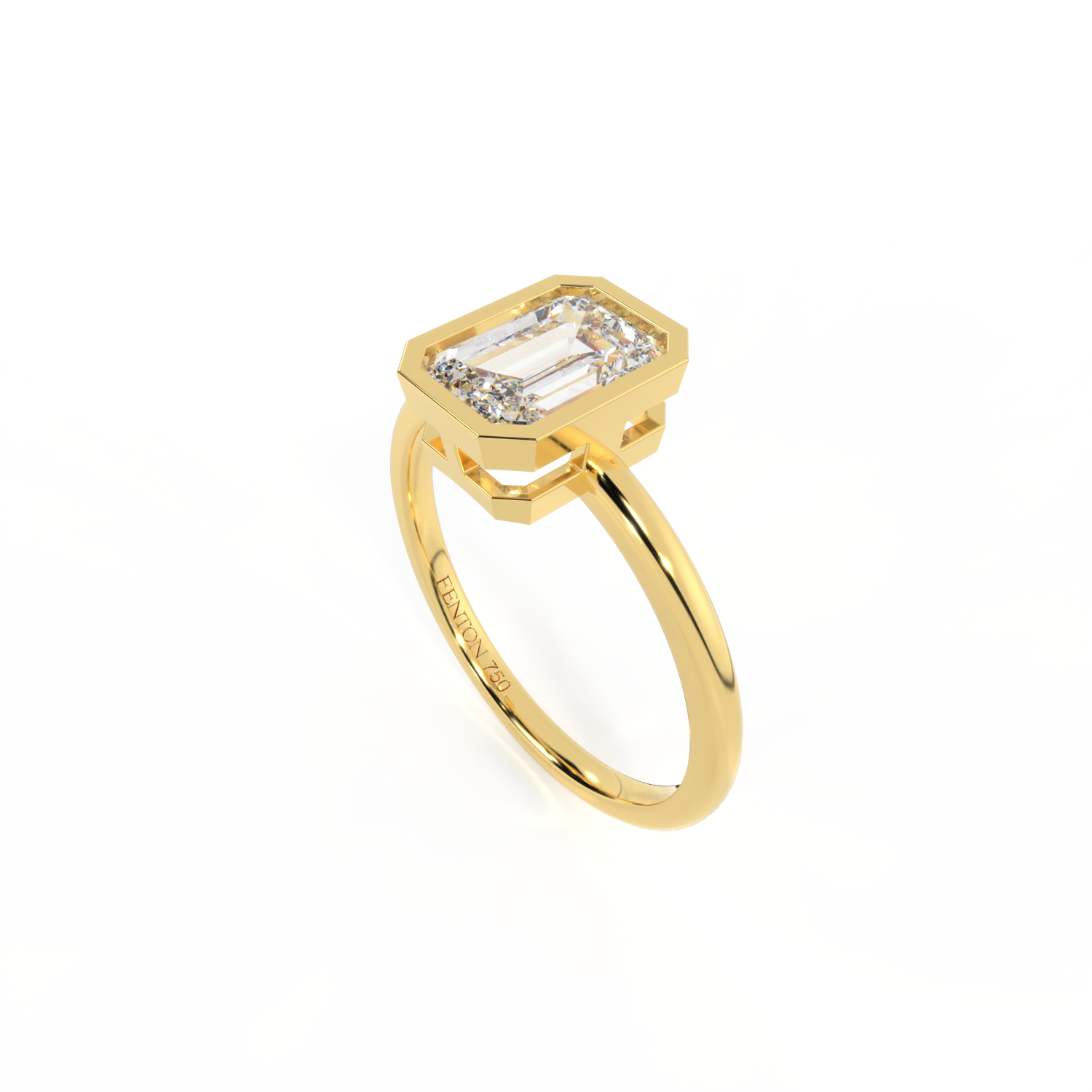 Lab Grown Diamond Bezel Emerald Cut 18k Yellow Gold Ring
