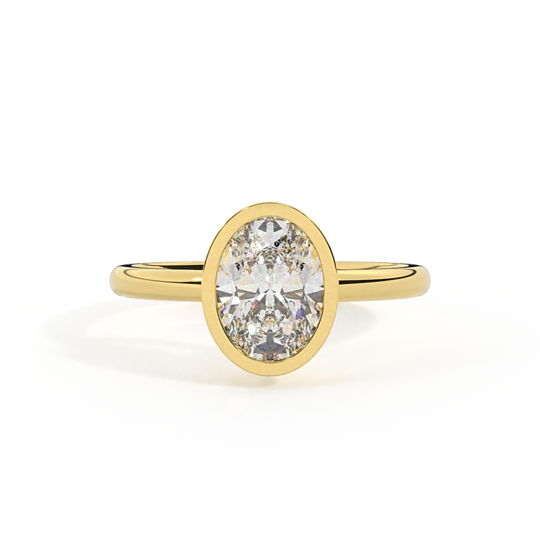 Lab Grown Diamond Bezel Oval Cut 18k Yellow Gold Ring