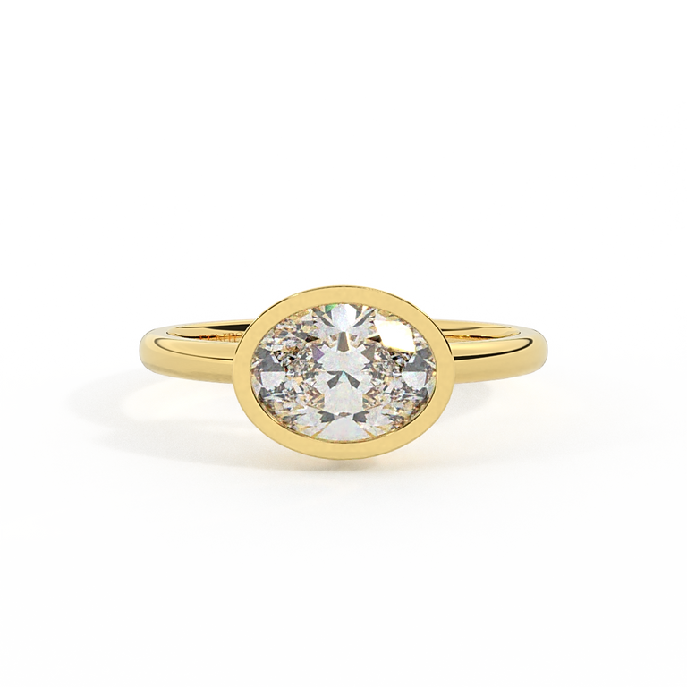 Lab Grown Diamond Bezel Oval Cut 18k Yellow Gold Ring