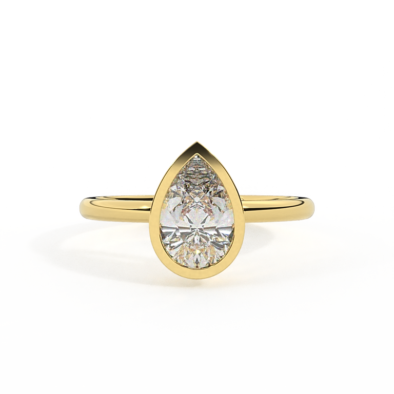 Lab Grown Diamond Bezel Pear Cut 18k Yellow Gold Ring