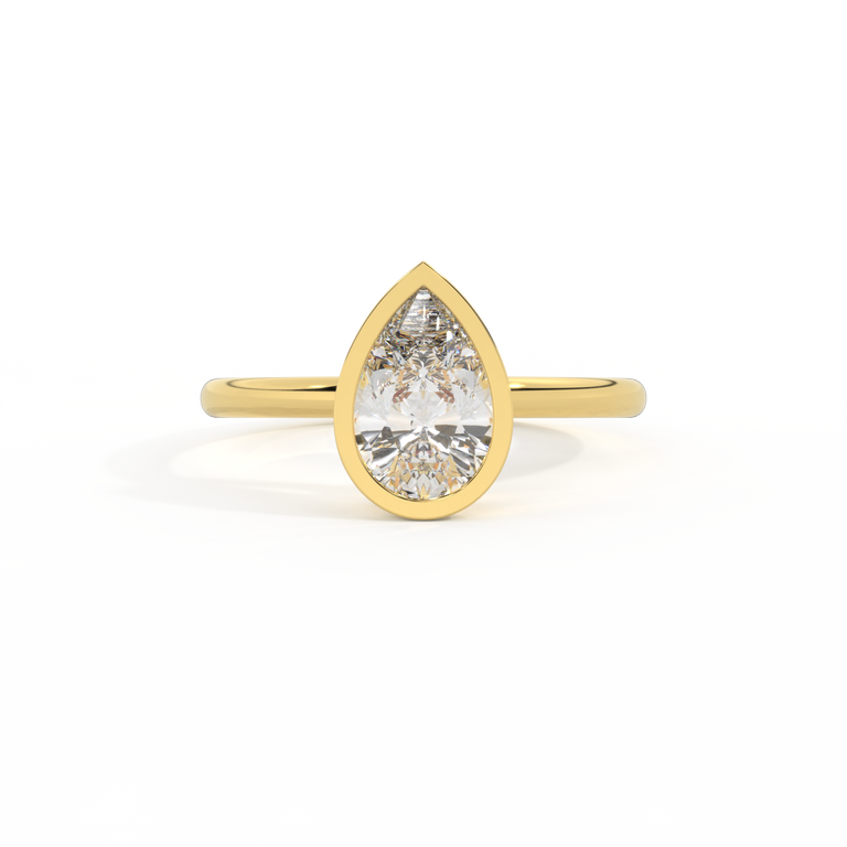 Naturally Mined Diamond Bezel Pear Cut 18k Yellow Gold Ring