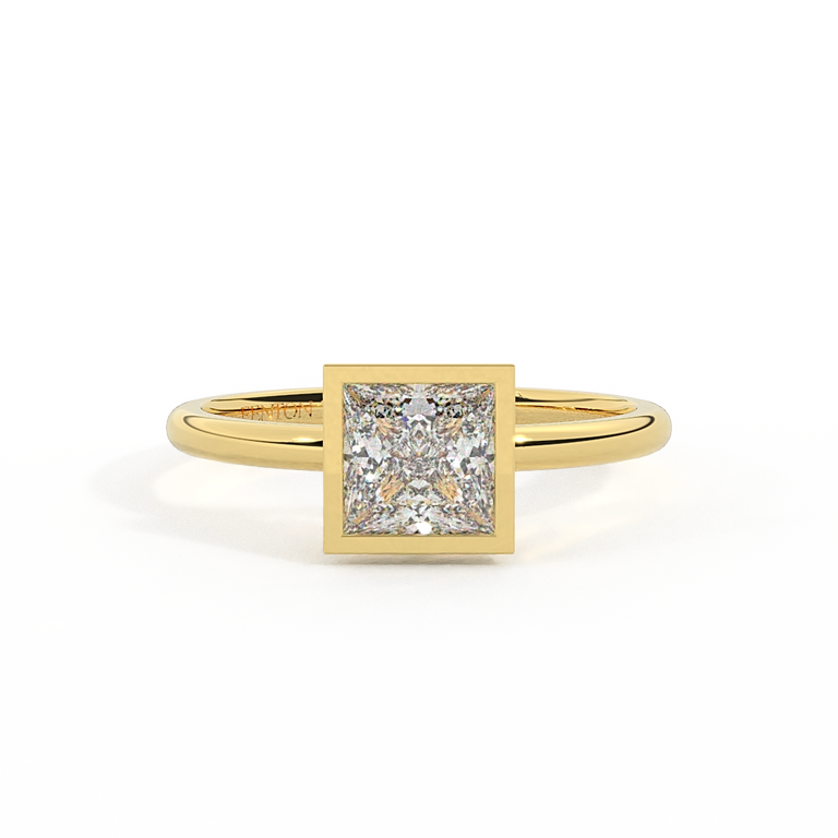 Lab Grown Diamond Bezel Princess Cut 18k Yellow Gold Ring