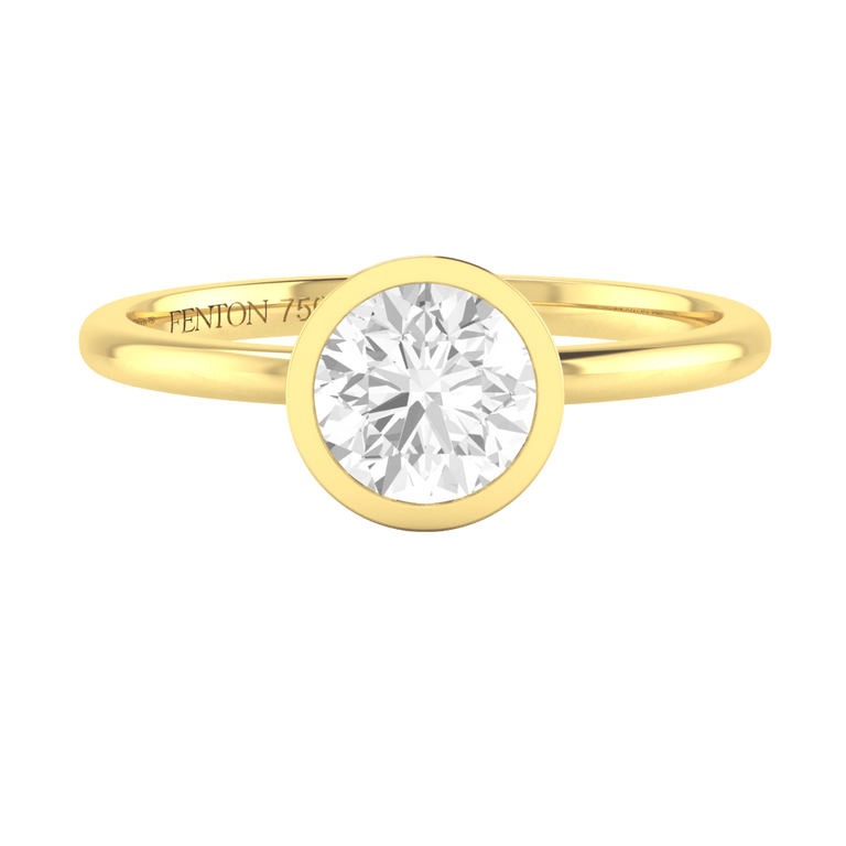Naturally Mined Diamond Bezel 18K Yellow Gold Ring (GIA 2534297179)