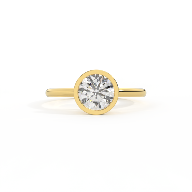 Lab Grown Diamond Bezel Round Cut 18k Yellow Gold Ring