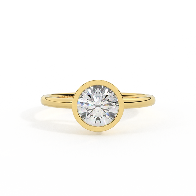 Lab Grown Diamond Bezel Round Cut 18k Yellow Gold Ring