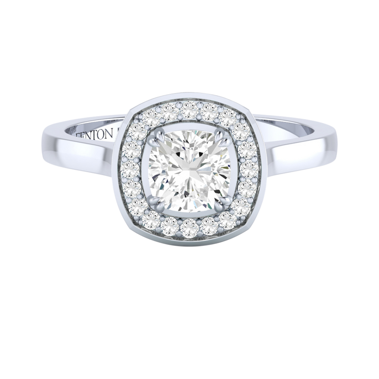 Solar Diamond Deco Cushion Cut Diamond Platinum Ring