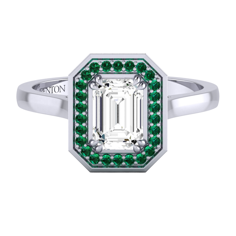 Naturally Mined Diamond Deco Emerald Cut Diamond and Emerald Platinum Ring