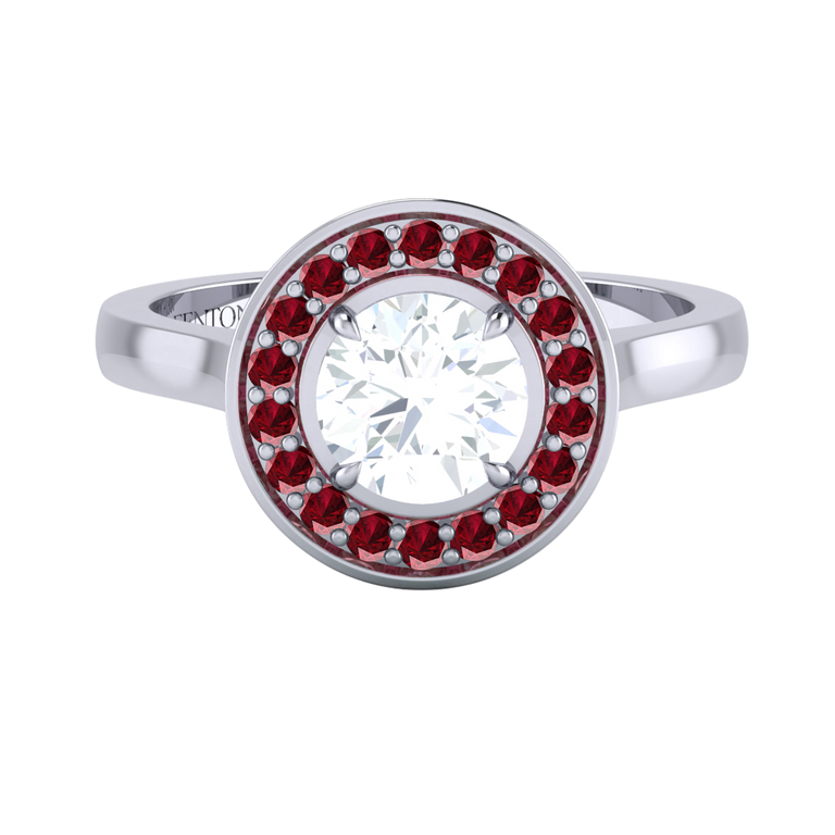 Naturally Mined Diamond Deco Round Cut Diamond and Ruby Platinum Ring