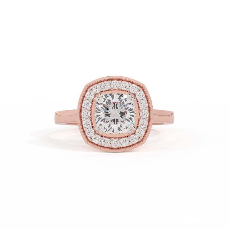 Naturally Mined Diamond Deco Cushion Cut Diamond 18k Rose Gold Ring