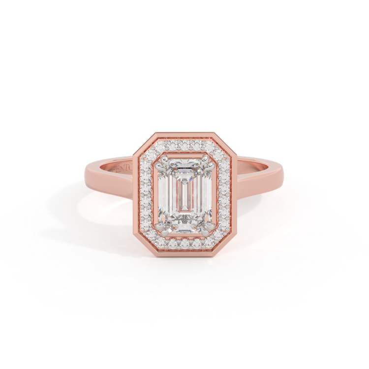 Lab Grown Solar Diamond Deco Emerald Cut Diamond 18k Rose Gold Ring