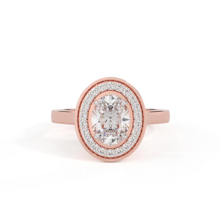Naturally Mined Diamond Deco Oval Cut Diamond 18k Rose Gold Ring