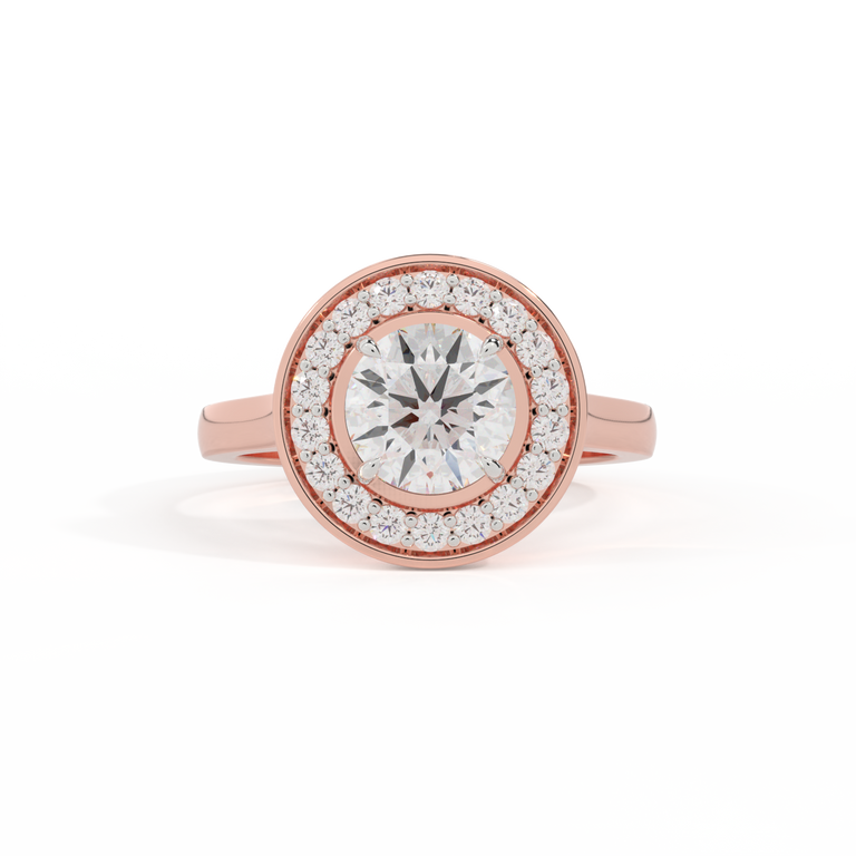 Naturally Mined Diamond Deco Round Cut Diamond 18k Rose Gold Ring