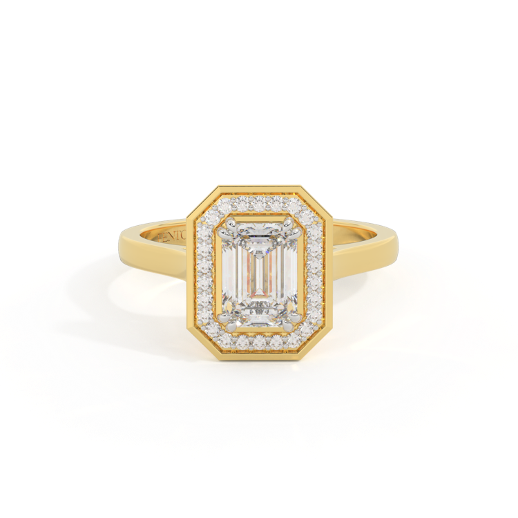 Lab Grown Diamond Deco Emerald Cut Diamond 18k Yellow Gold Ring