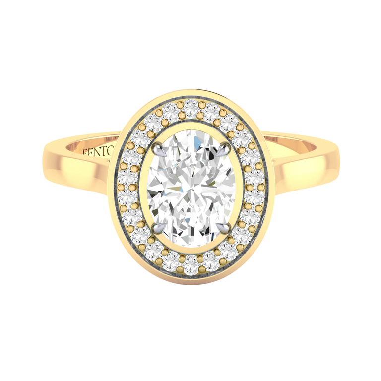 Solar Diamond Deco Oval Cut Diamond 18k Yellow Gold Ring