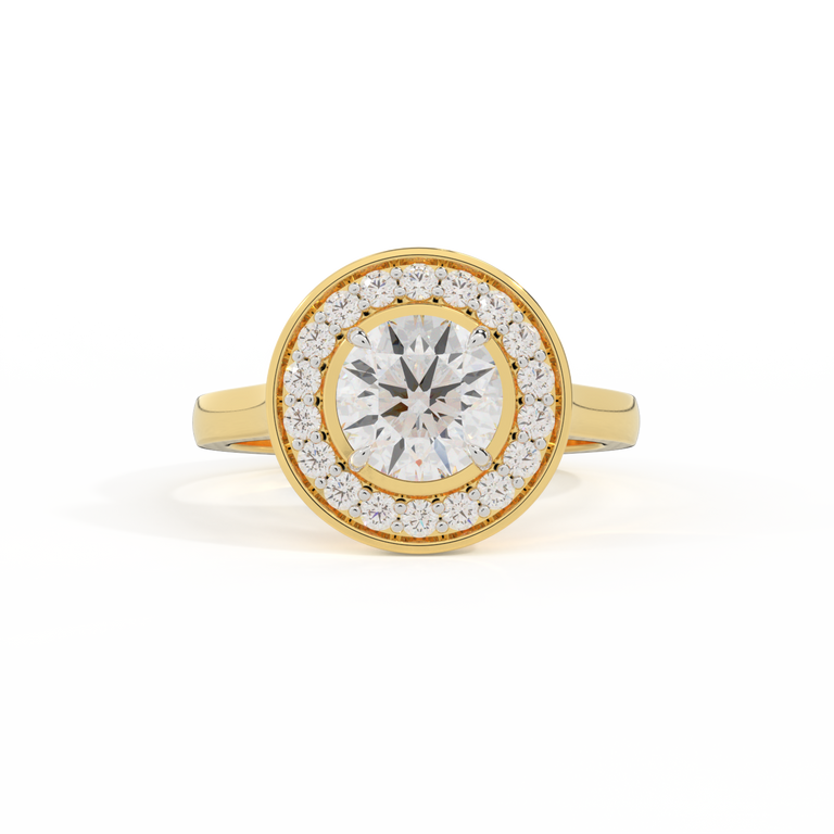 Naturally Mined Diamond Deco Round Cut Diamond 18k Yellow Gold Ring