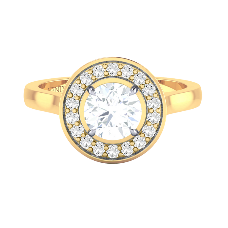 Solar Diamond Deco Round Cut Diamond 18k Yellow Gold Ring