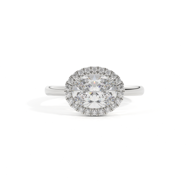 Lab Grown Solar Diamond East West Oval Emerald Platinum Ring