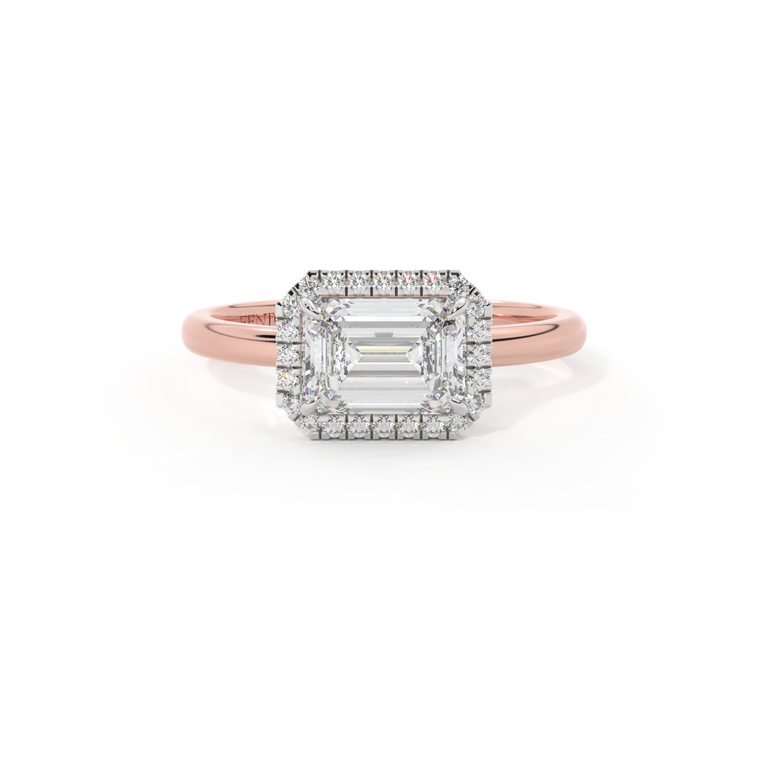 Lab Grown Solar Diamond East West Emerald Emerald 18K Rose Gold Ring