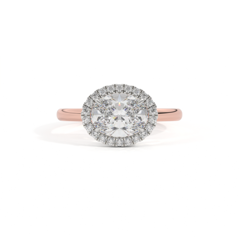 Lab Grown Solar Diamond East West Oval Emerald 18K Rose Gold Ring