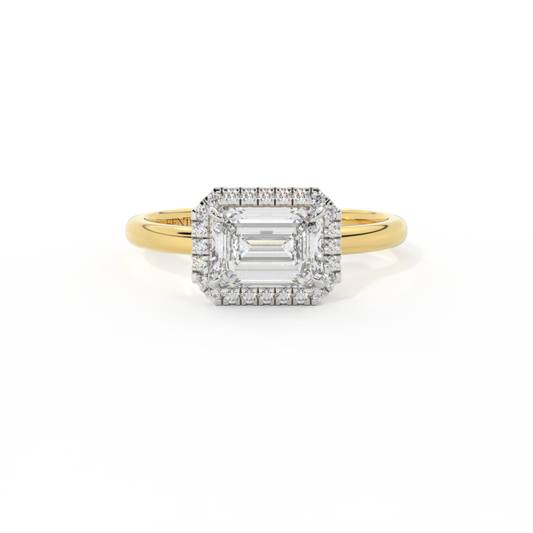 Lab Grown Solar Diamond East West Emerald Emerald 18K Yellow Gold Ring