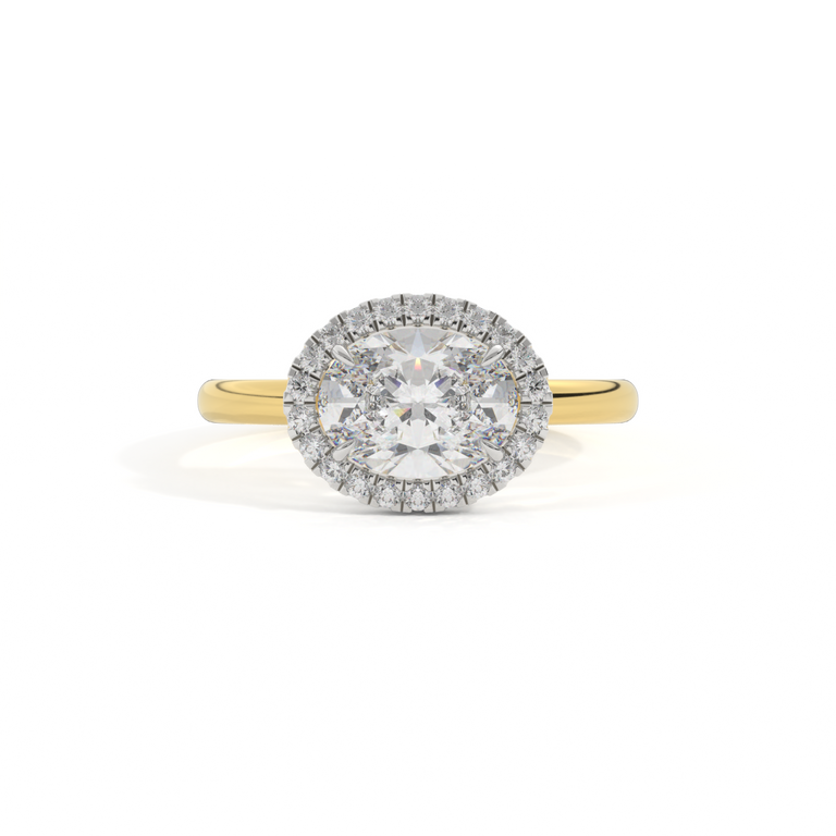 Lab Grown Solar Diamond East West Oval Emerald 18K Yellow Gold Ring