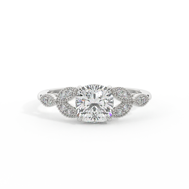 Lab Grown Diamond Floral Cushion Cut Diamond Platinum Ring