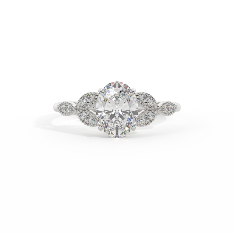 Lab Grown Diamond Floral Oval Cut Diamond Platinum Ring
