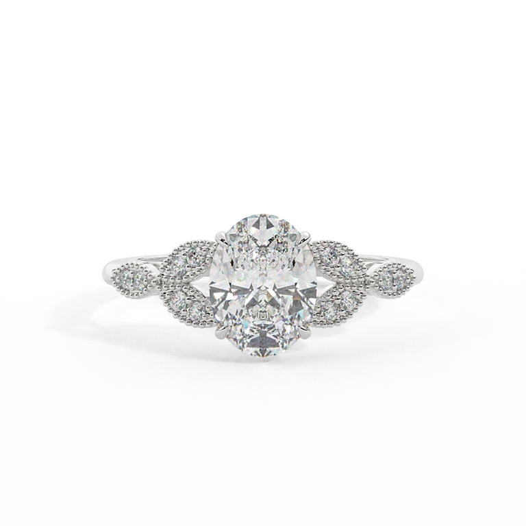 Lab Grown Diamond Floral Oval Cut Diamond Platinum Ring
