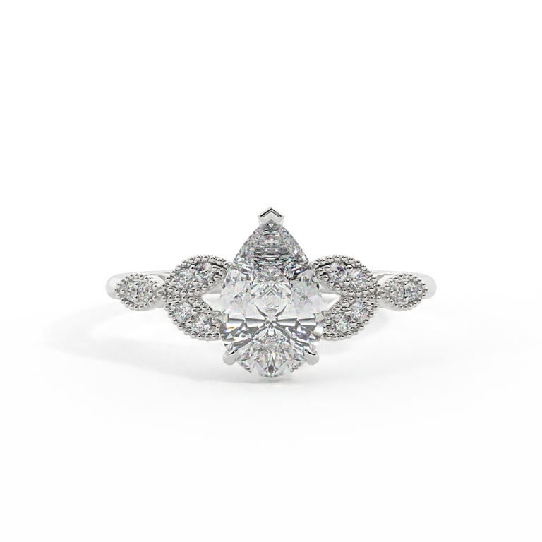 Lab Grown Diamond Floral Pear Cut Diamond Platinum Ring