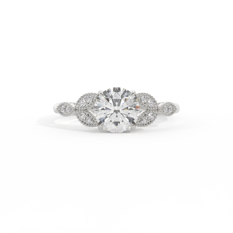 Naturally Mined Diamond Floral Round Cut Diamond Platinum Ring