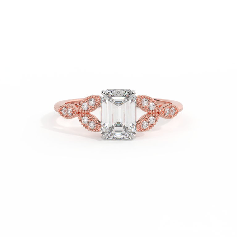 Lab Grown Diamond Floral Emerald Cut Diamond 18k Rose Gold Ring