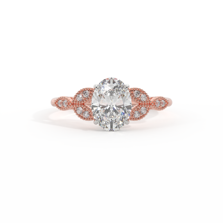 Lab Grown Solar Diamond Floral Oval Cut Diamond 18k Rose Gold Ring