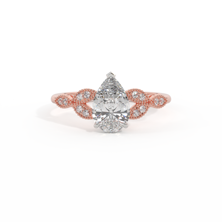 Lab Grown Solar Diamond Floral Pear Cut Diamond 18k Rose Gold Ring