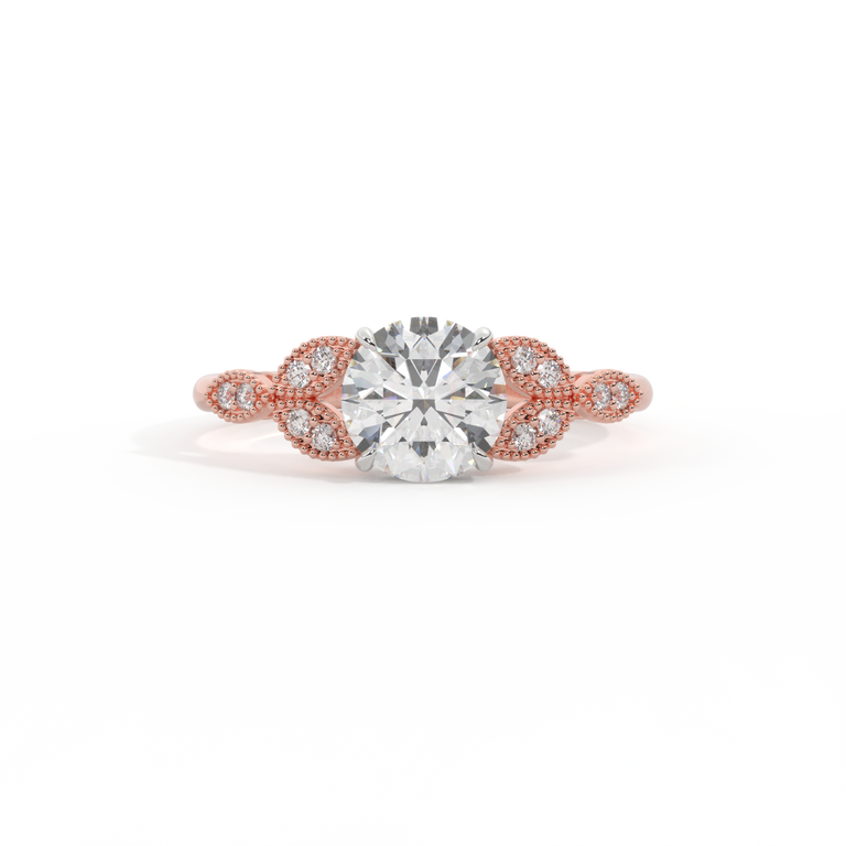 Lab Grown Diamond Floral Round Cut Diamond 18k Rose Gold Ring