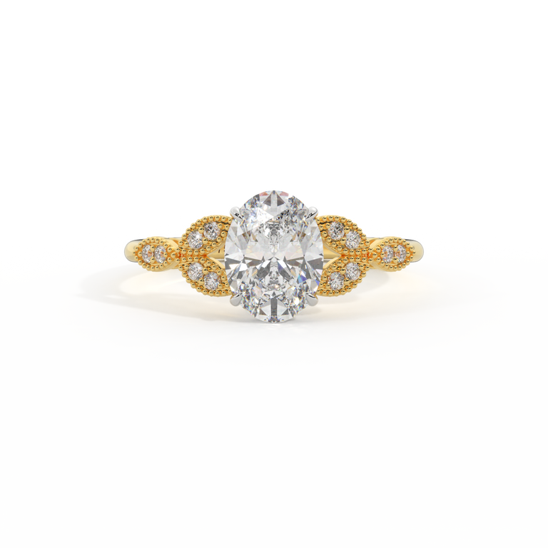 Lab Grown Solar Diamond Floral Oval Cut Diamond 18k Yellow Gold Ring
