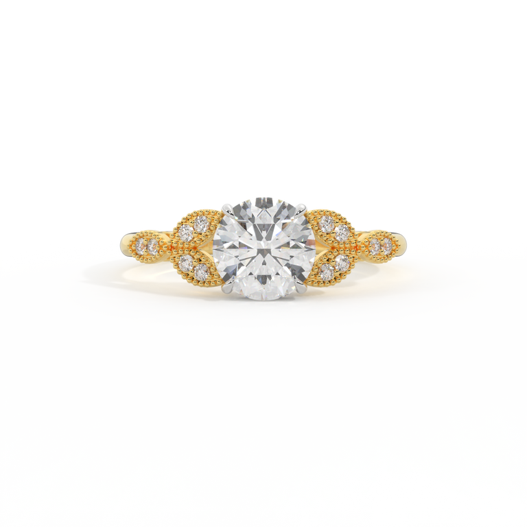 Lab Grown Diamond Floral Round Cut Diamond 18k Yellow Gold Ring
