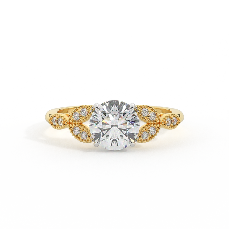 Lab Grown Diamond Floral Round Cut Diamond 18k Yellow Gold Ring