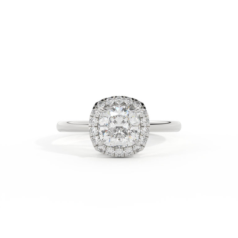 Lab Grown Diamond Halo Cushion Cut Diamond Platinum Ring