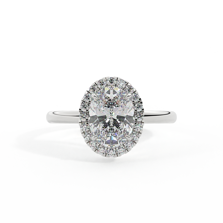 Lab Grown Diamond Halo Oval Cut Diamond Platinum Ring