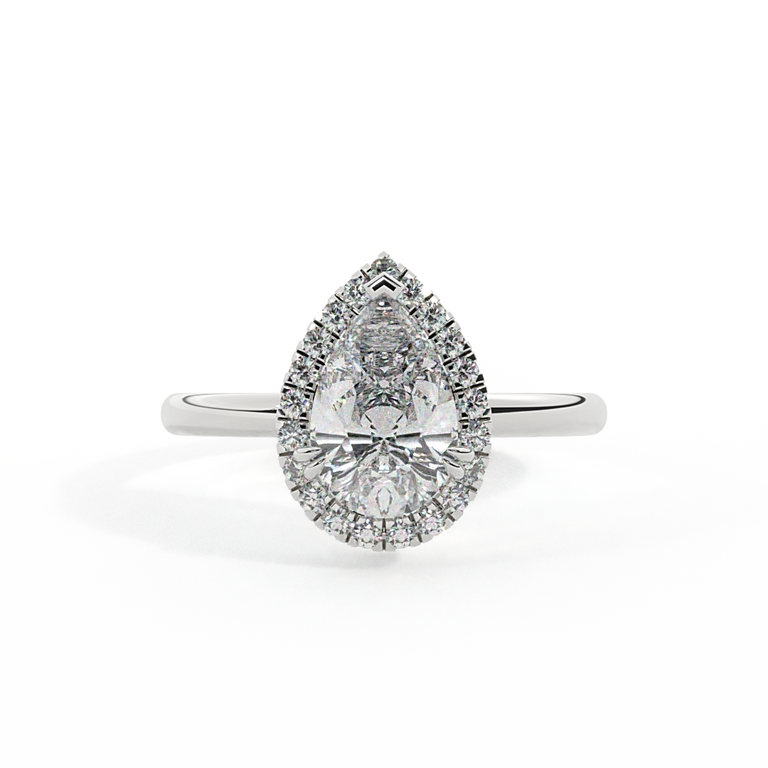 Lab Grown Diamond Halo Pear Cut Diamond Platinum Ring