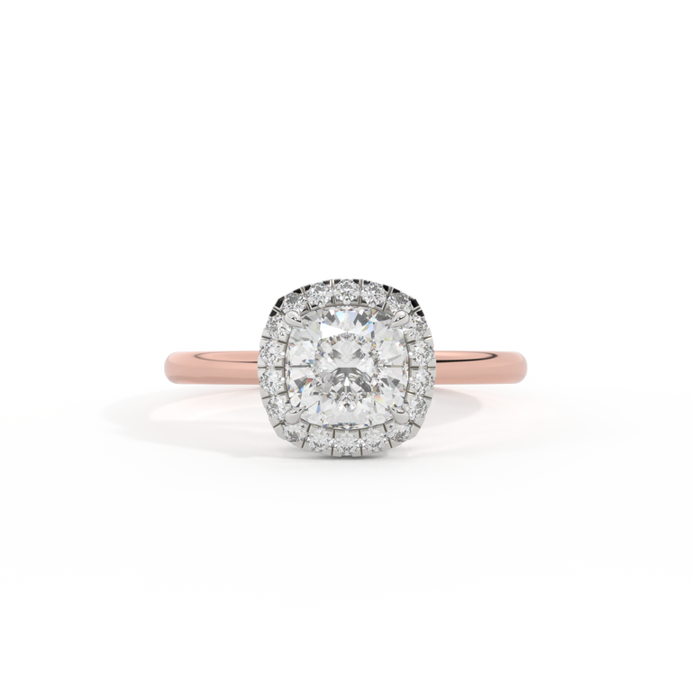 Lab Grown Solar Diamond Halo Cushion Cut Diamond 18k Rose Gold Ring